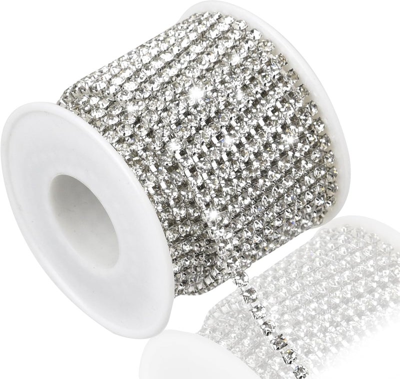 Dropower 4MM Crystal Rhinestone Close Chain Trim 10 Yards Rhinestone Banding Claw Cup Chain for Sewing Crafts, DIY Decoration, Jewelry, Clothing, Shoes Clear White - Image 1